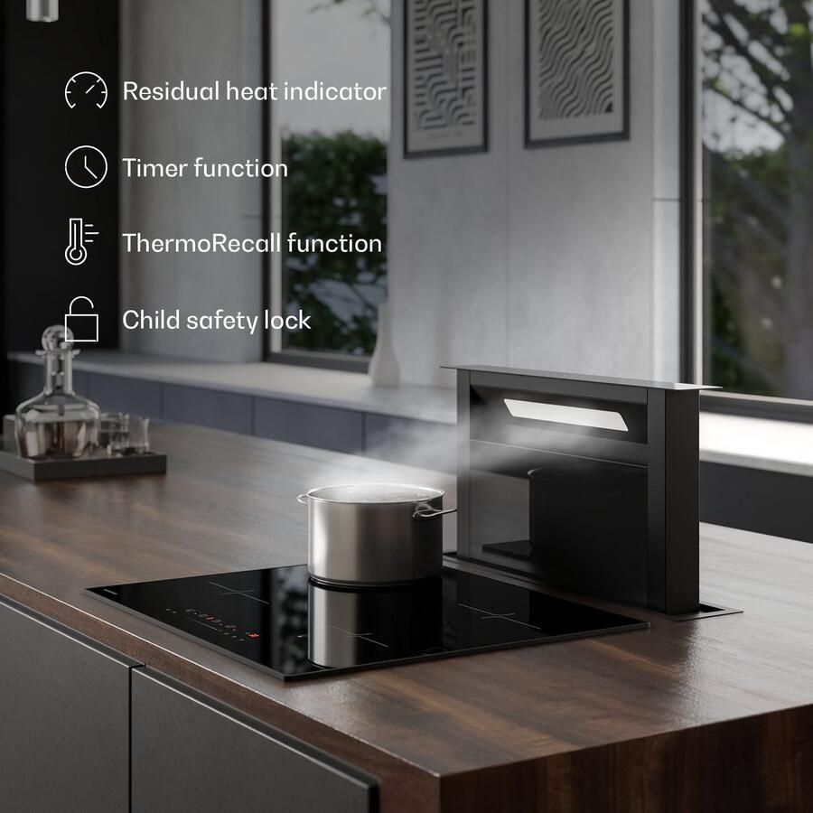Klarstein Inductiekookplaat Velaire 4-zone inbouw inductiekookplaat 7000 W boost touchbediening timer kinderslot warmte-indicator keramisch glas 60 cm zwart voor Keuken Restwarmte-Indicator Induction Hob