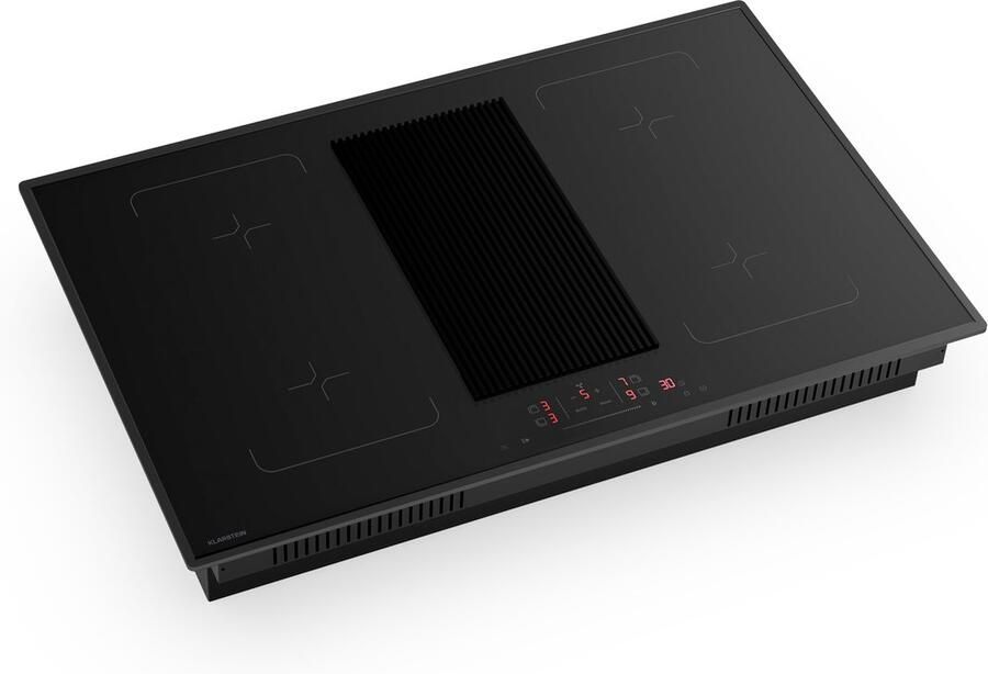 Klarstein Inductiekookplaat Velaire met afzuigkap 80 cm 4 flexibele zones 8400 W boost ingebouwde afzuigkap touchbediening timer kinderslot glazen oppervlak inbouwmodel Kookveld 52 cm voor Keuken Flexzone Restwarmte-Indicator - Foto 6