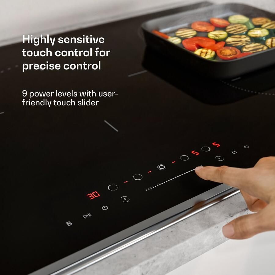 Klarstein Inductiekookplaat Verosteel 90 cm inbouw 5 zones 12200 W boost touchbediening timer kinderslot warmte-indicator zwart glas en aluminium Kookveld 12.200W voor Keuken Restwarmte-Indicator RVS Induction Hob - Foto 2