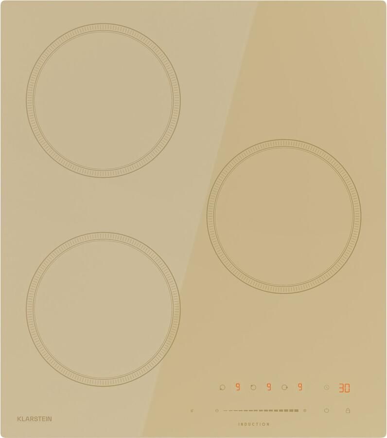 Klarstein Inductiekookplaat Victoria – 3 Zonen inbouw inductiekookplaat 6.600 W Mit Boostern Touch Schieberegler Timer Und kinderbeveiliging Beige compact 45 cm design 6600W 3 Zones voor Keuken Kinderslot Restwarmte-Indicator