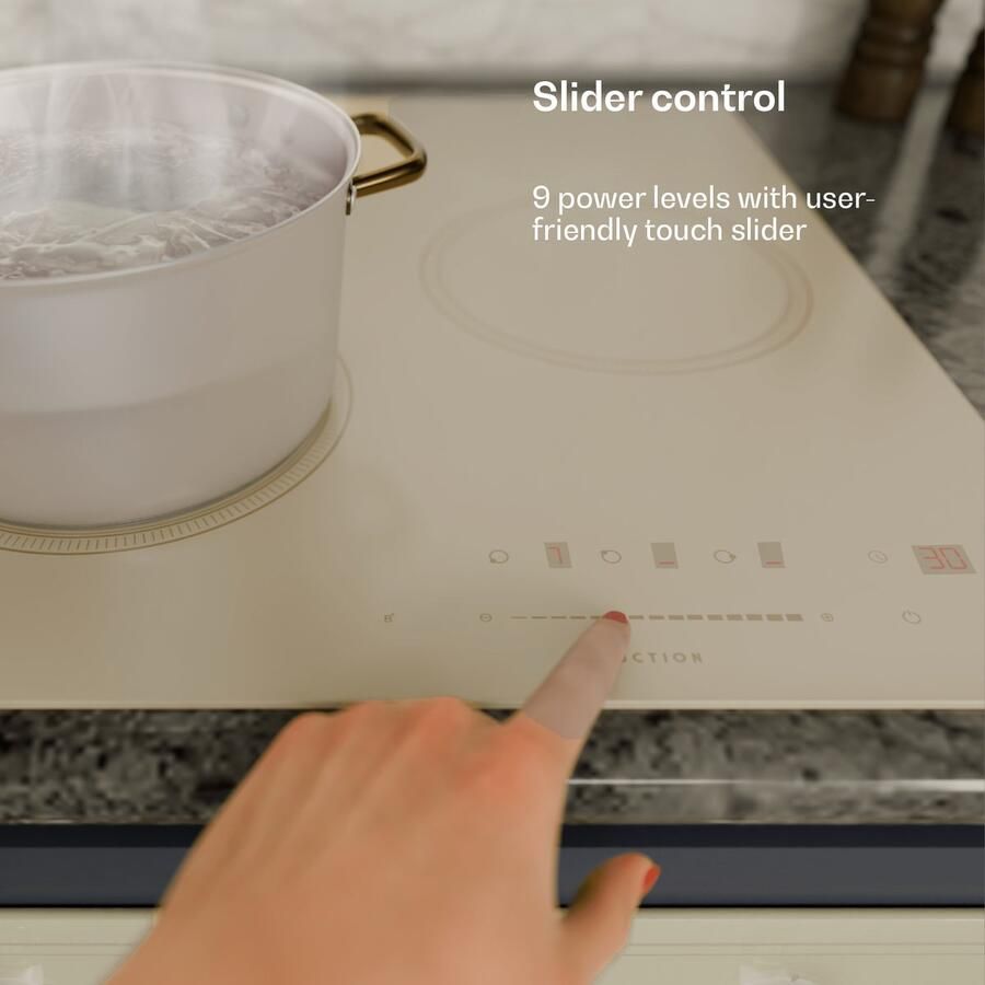 Klarstein Inductiekookplaat Victoria – 3 Zonen inbouw inductiekookplaat 6.600 W Mit Boostern Touch Schieberegler Timer Und kinderbeveiliging Beige compact 45 cm design 6600W 3 Zones voor Keuken Kinderslot Restwarmte-Indicator - Foto 3