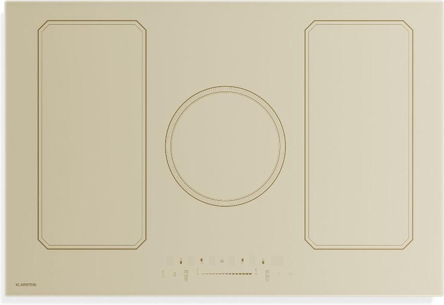 Klarstein Inductiekookplaat Victoria 77 cm inbouw 5 zones en 2 flexzones 11500 W boost schuifregelaar timer kinderslot retro design restwarmte-indicator voor Keuken Touch Induction Hob Inductie Kookveld