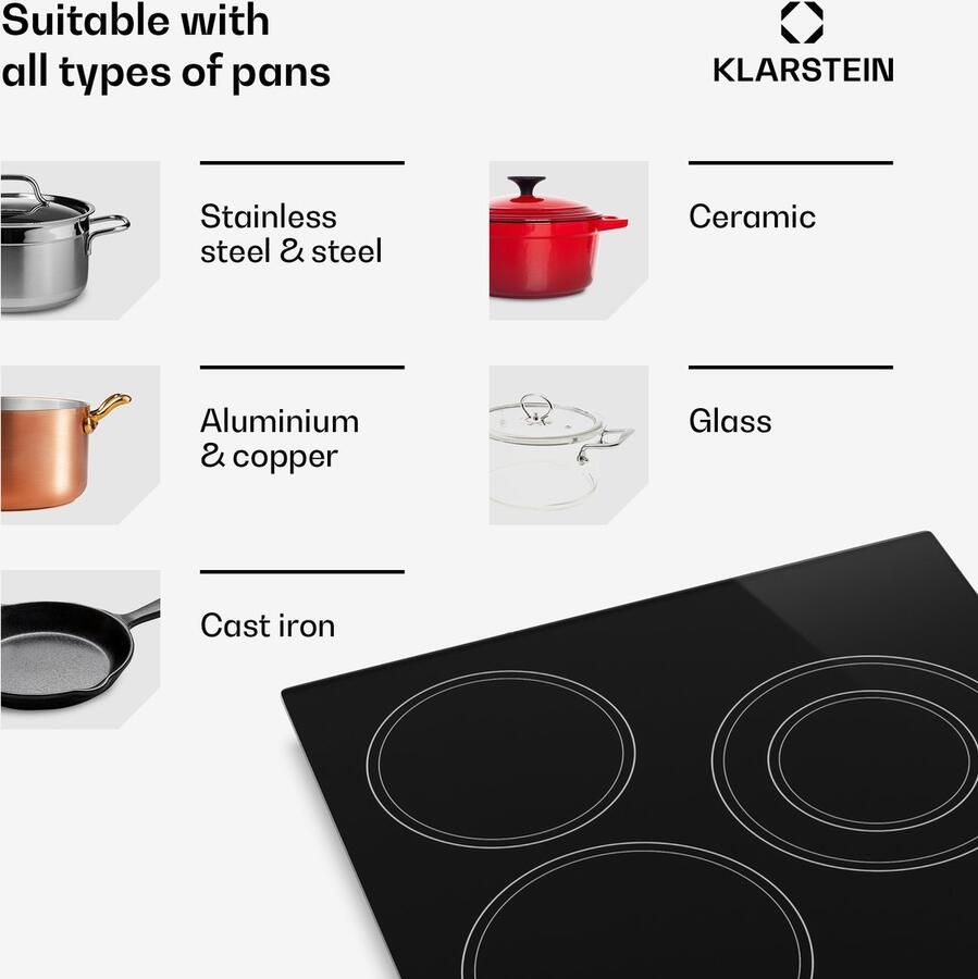 Klarstein keramische kookplaat 45 cm glazen oppervlak elektrische kookplaat met 3 zones en dubbele zone draaiknoppen 4700 W restwarmte-indicator en kinderslot makkelijk schoon te maken kookplaat - Foto 2