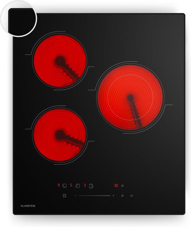 Klarstein keramische kookplaat 45 cm smalle 3-zone VTC-kookplaat met touchslider 4100 W dubbele zone timer en kinderslot elektrische kookplaat met glazen oppervlak voor moderne keukens - Foto 2