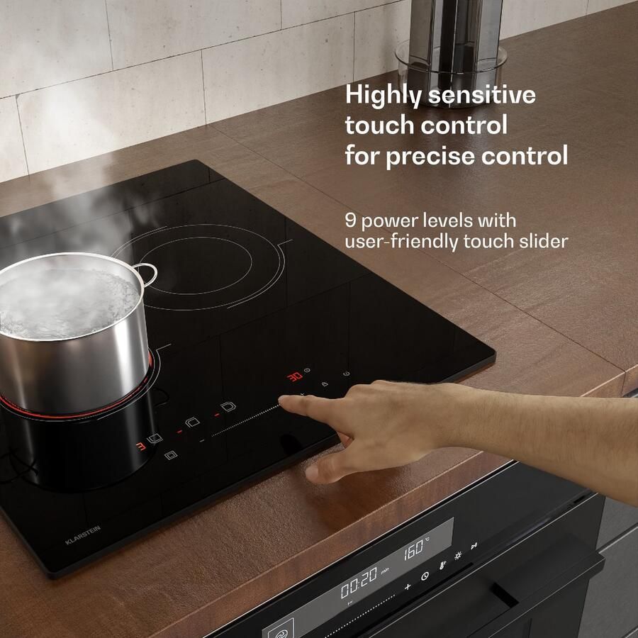 Klarstein keramische kookplaat 45 cm smalle 3-zone VTC-kookplaat met touchslider 4100 W dubbele zone timer en kinderslot elektrische kookplaat met glazen oppervlak voor moderne keukens