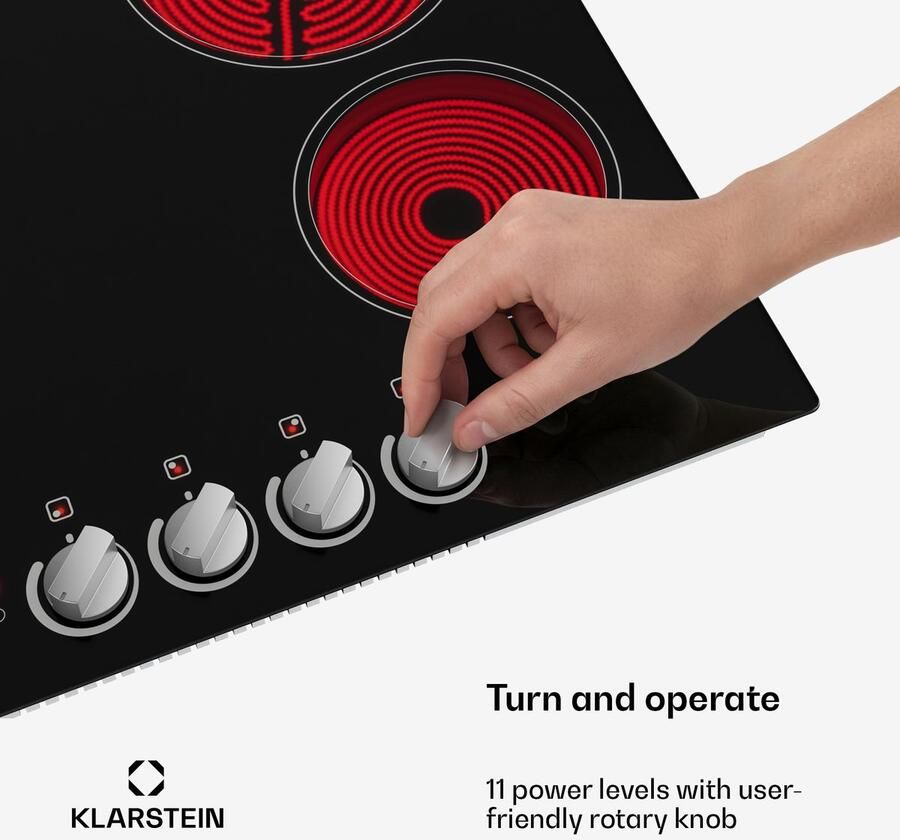 Klarstein keramische kookplaat 60 cm 4-zone elektrische kookplaat met draaiknoppen 5800 W restwarmte-indicator kinderslot en automatische uitschakeling makkelijk schoon te maken glazen oppervlak voor moderne keukens - Foto 3