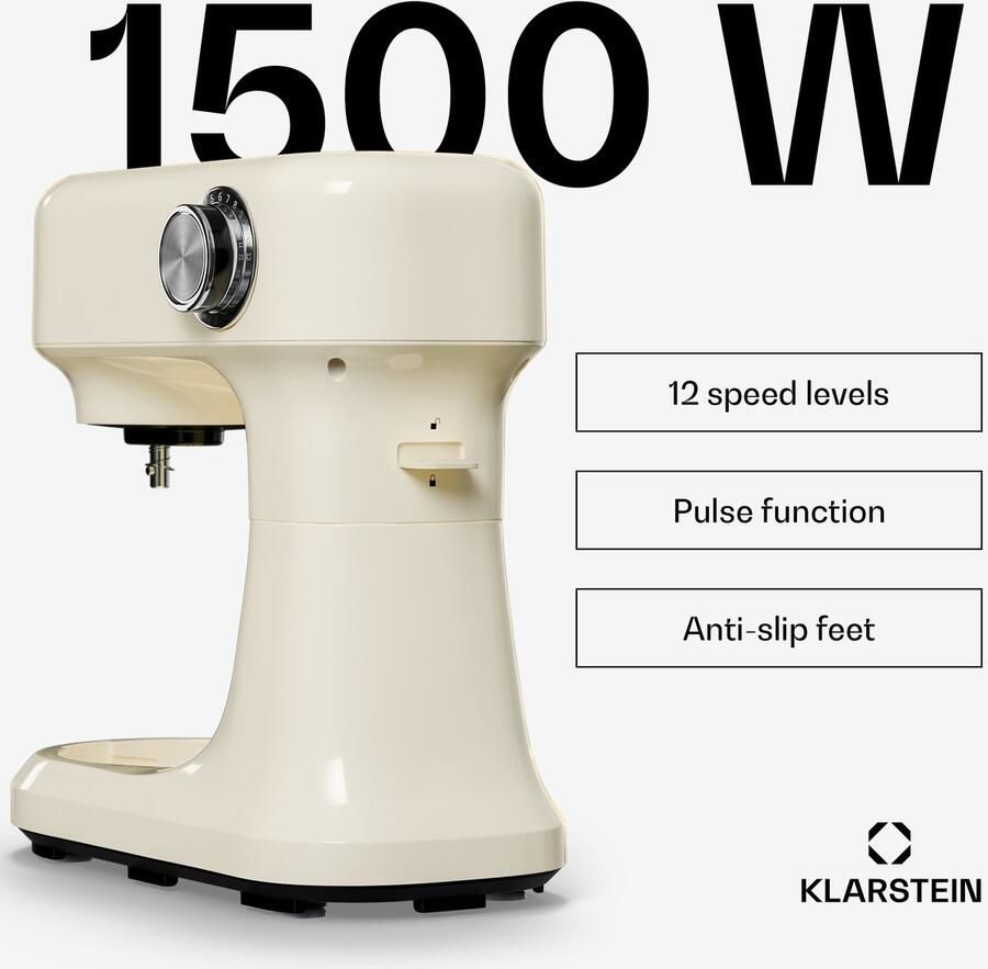 Klarstein Keukenmachine Bella Evo 1500W keukenrobot – 5 liter roestvrijstalen kom 12 snelheden planetaire mixfunctie pulsefunctie deeghaak klopper en garde keukenrobot voor bakken room voor Keuken Knetmaschine Rührmaschine - Foto 2