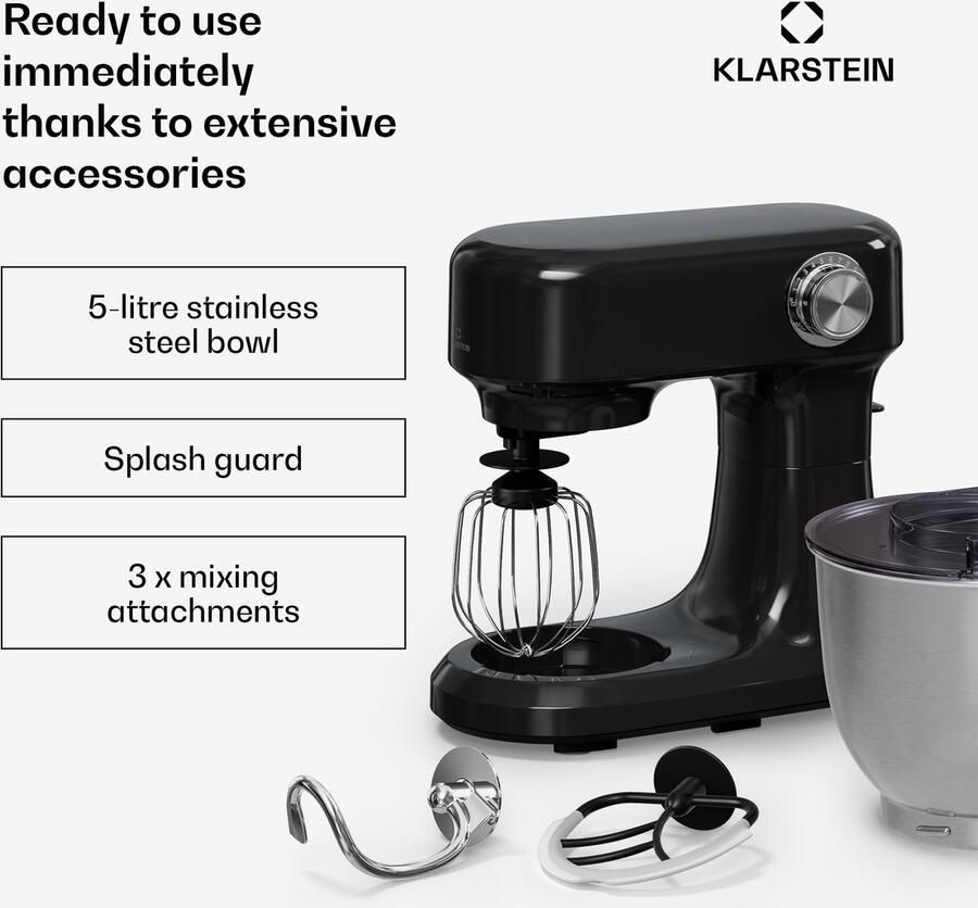 Klarstein Keukenmachine Bella Evo 1500W keukenrobot – 5L roestvrijstalen kom 12 snelheden planetaire mixfunctie pulsefunctie deeghaak klopper en garde keukenrobot voor bakken zwart voor Keuken Knetmaschine Rührmaschine
