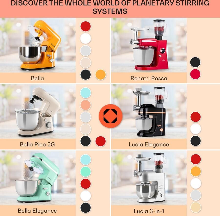 Klarstein Küchenmaschine Knetmaschine met 5L Schüssel 2000W Profi Küchenmaschine met Knethaken en Schneebesen Universal Küchenmaschine met 6 Stufen Teigmaschine zum Rühren Kneten en Aufschlagen – geschikt voor thuisfitness en sportschoolgebruik