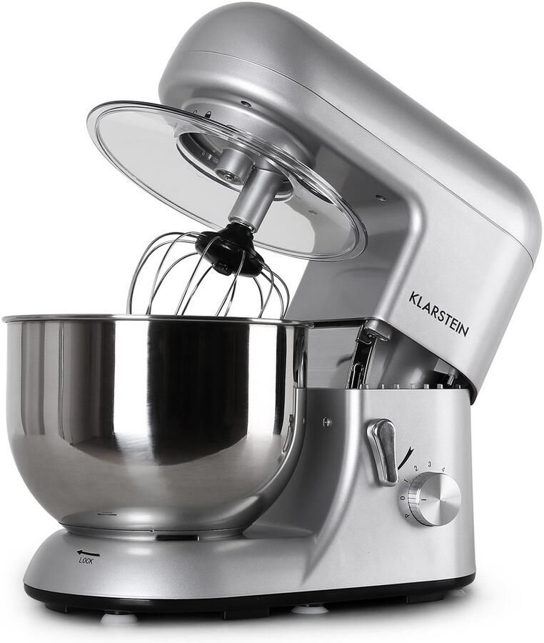 Klarstein keukenmachine Knetmaschine met 5L kom 1800W Profi keukenmachine met Knethaken en Schneebesen Universal keukenmachine met 6 standen Teigmaschine zum roeren Kneten en Aufschlagen Keukenmachine 2L voor Keuken Garde RVS - Foto 2