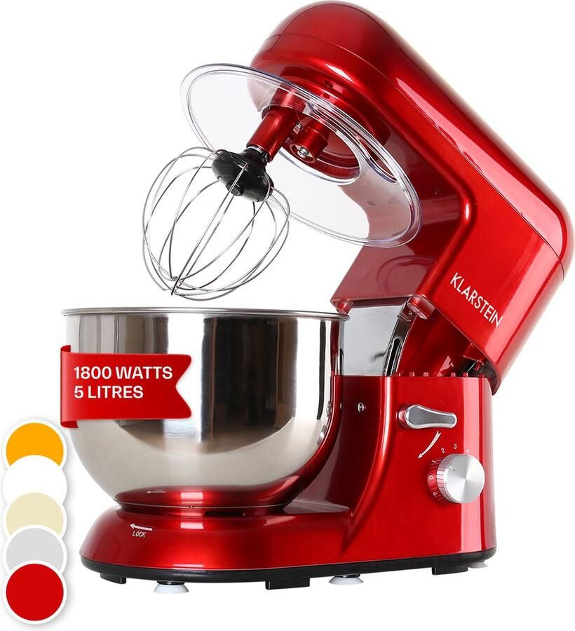 Klarstein keukenmachine Knetmaschine met 5L kom 1800W Profi keukenmachine met Knethaken en Schneebesen Universal keukenmachine met 6 standen Teigmaschine zum roeren Kneten en Aufschlagen Keukenmachine 2L voor Keuken Garde RVS