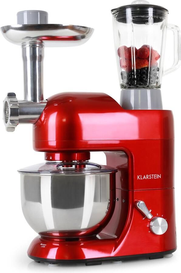 Klarstein Knetmaschine keukenmachine met Fleischwolf 1800W Teigmaschine klein 6 standen Schneebesen & Knethaken planetair roermachine met Mixer keukenmachines met 5L kom Rührmaschine Planeetmenger Food Processor