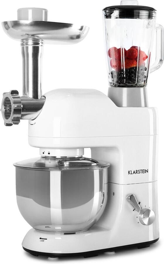 Klarstein Lucia 3-in-1 Keukenmachine Blender Staafmixer Hakmolen Keukenrasp Sapcentrifuge Food Processor 2000 Watt 6 Modi Zonder BPA 3 Liter 3 L Maatbeker Vlees en Pasta 1 5 Liter Blender Accessoires: 20-Delig Wit - Foto 2