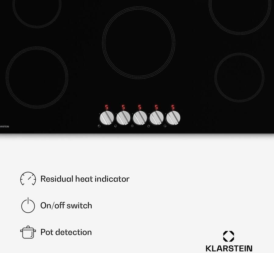 Klarstein Kochheld 90 cm inductiekookplaat 5-zone elektrische inductiekookplaat 8700 W boost draaiknopbediening restwarmte-indicator oververhittingsbeveiliging glaskeramische kookplaat zwart - Foto 3