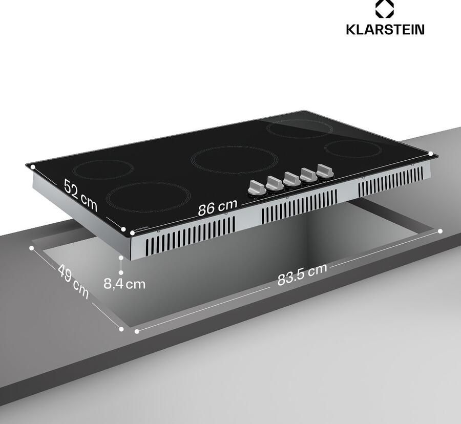 Klarstein Kochheld 90 cm inductiekookplaat 5-zone elektrische inductiekookplaat 8700 W boost draaiknopbediening restwarmte-indicator oververhittingsbeveiliging glaskeramische kookplaat zwart - Foto 3