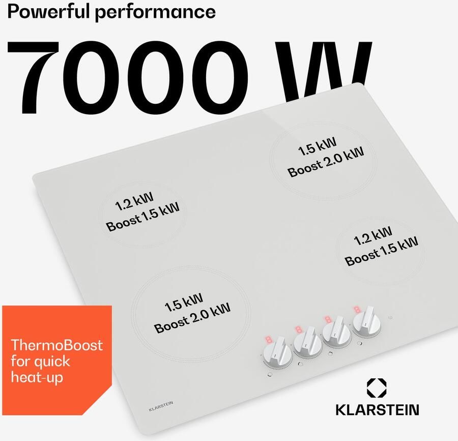 Klarstein Kochheld inductiekookplaat 4-pits elektrische inductiekookplaat 7000 W boost draaiknopbediening matglas oververhittingsbeveiliging restwarmte-indicator 60 cm glaskeramische kookplaat zwart