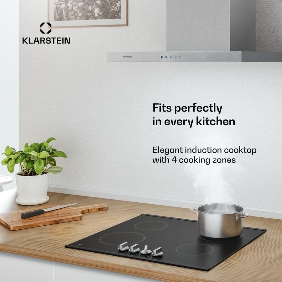 Klarstein Kochheld inductiekookplaat 4-pits elektrische inductiekookplaat 7200W boost draaiknopbediening matglas oververhittingsbeveiliging restwarmte-indicator 60 cm kookplaat