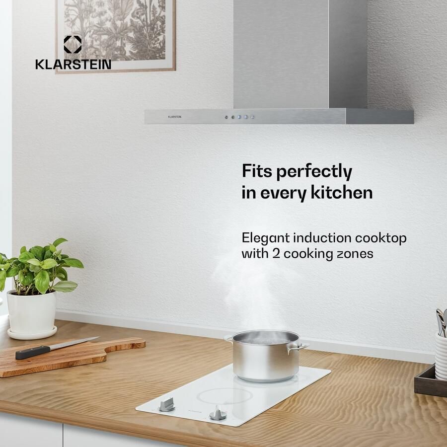 Klarstein Kochheld inductiekookplaat draagbare inductiekookplaat met 2 zones 3500 W boost draaiknopbediening restwarmte-indicator oververhittingsbeveiliging compact 30 cm keramisch glas
