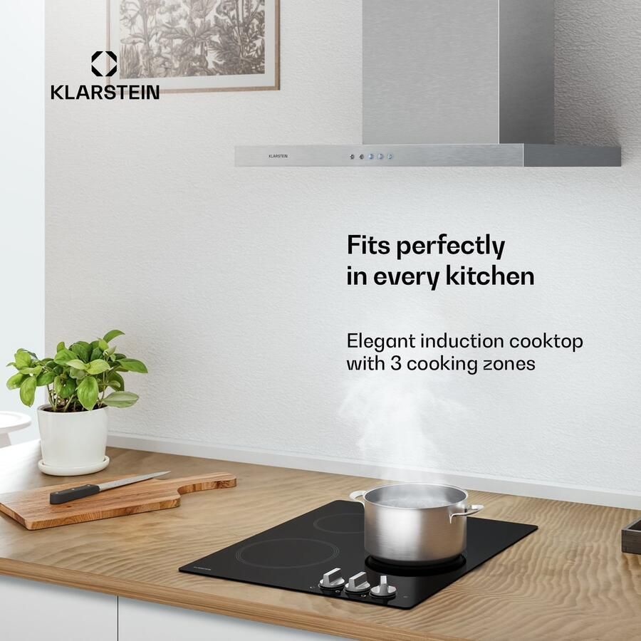 Klarstein Kochheld inductiekookplaat Elektrische inductiekookplaat met 3 zones 5700 W boost draaiknopbediening restwarmte-indicator oververhittingsbeveiliging keramisch glas 45 cm inbouwkookplaat wit