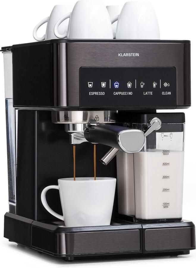 Klarstein Koffiemachine Arabica Comfort portafiltermachine 1350 watt 20 bar 1 8 liter touch control Espressomachine Stoompijpje LED RVS Coffee Machine Koffieautomaat