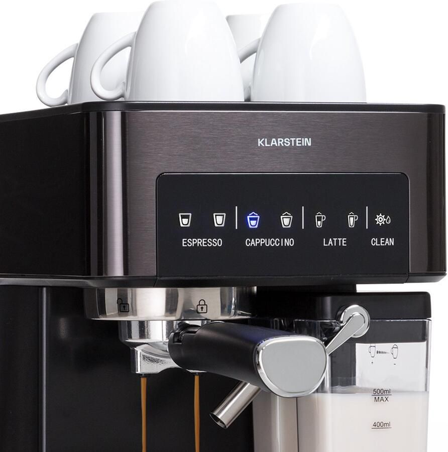 Klarstein Koffiemachine Arabica Comfort portafiltermachine 1350 watt 20 bar 1 8 liter touch control Espressomachine Stoompijpje LED RVS Coffee Machine Koffieautomaat