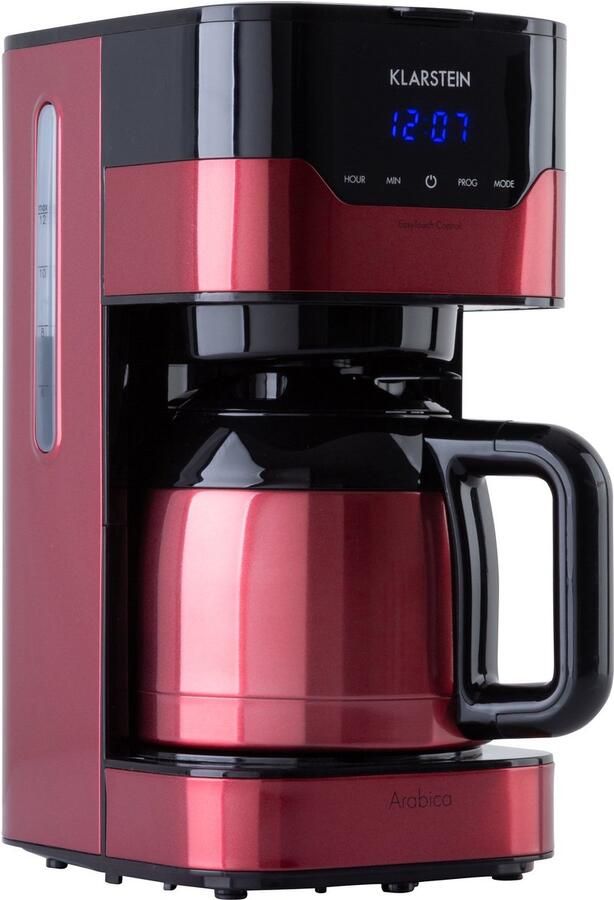Klarstein Koffiemachine Arabica koffiezetapparaat Filter Met thermoskan Voor gemalen koffie Met EasyTouch Control Watertank 1 2 liter 12 kopjes Rood voor Keuken RVS Display Coffee Machine Koffieautomaat