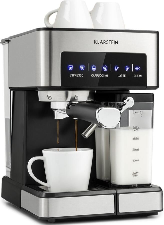Klarstein Koffiemachine Espresso Pistonmachine met Melkopschuimer 1 8 L Mini Espressomachine met Piston 20 Bar RVS Compact Melkreservoir 1350 W Koffiemachine voor Gemalen Koffie Stoompijpje Touch LED Coffee Machine - Foto 2