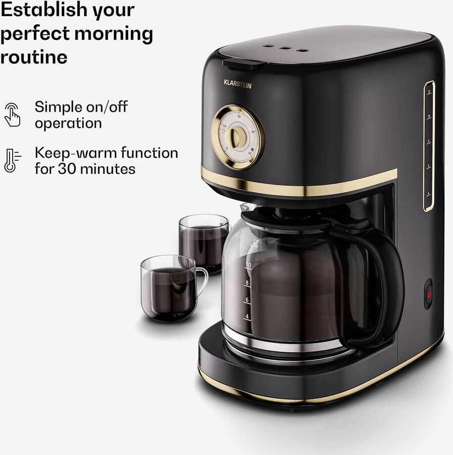 Klarstein Koffiemachine Victoria Filterkoffiemachine – met retro-design 1 5 L voor tot 12 kopjes warmhoudfunctie anti-druppelsysteem automatische uitschakeling Coffee Machine Koffieautomaat Espressomachine