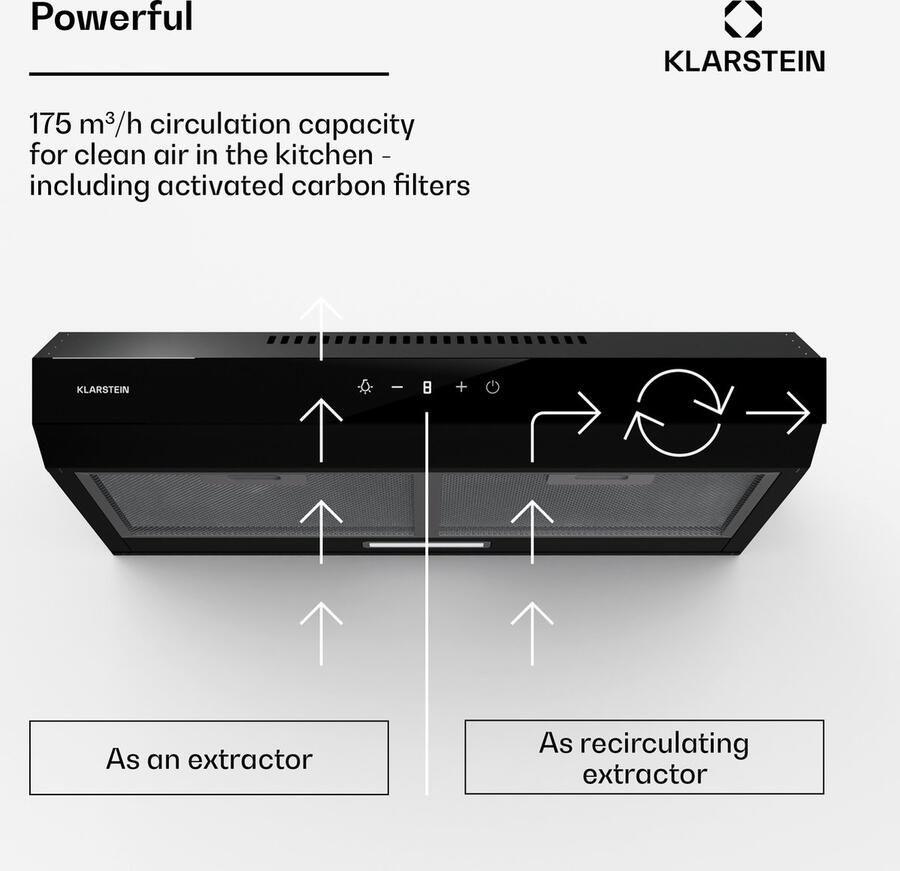 Klarstein Dunstabzugshaube 60cm Abluft Dunstabzugshaube Dunstabzug met Filter Spülmaschinenfest LEDs & Touch Bedienfeld Leise Abzugshaube met 175 m³ h Luftstrom Effizienter Edelstahl Dunstabzug – geschikt voor thuisfitness en sportschoolgebruik