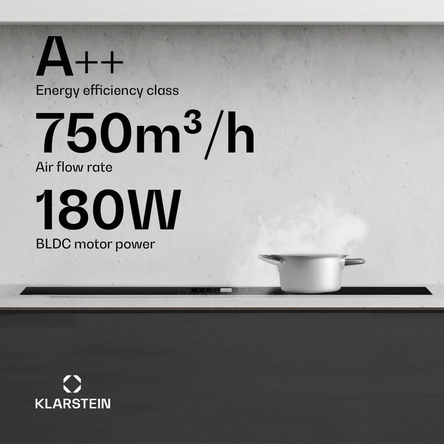 Klarstein Kookplaat AirJet FlexPro Down Air systeem + Afzuigkap Zwart Inductiekookplaat met Inbouwafzuigkap 4 Zones voor Keuken Inbouw Stil Energiezuinig LED Kookveld Cooktop Hob
