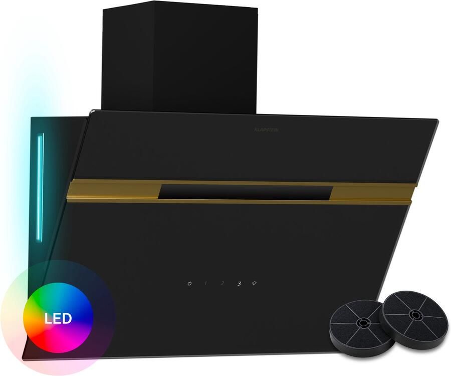 Klarstein Kookplaat Alina afzuigkap 60 cm wandafzuigkap 600 m³ h energie-efficiëntieklasse A 9 LED kleuren Touch bedieningspaneel 52 dB zwart Gold Umluftbetrieb mogelijk 230W voor Keuken Wit RVS Rood Kookveld