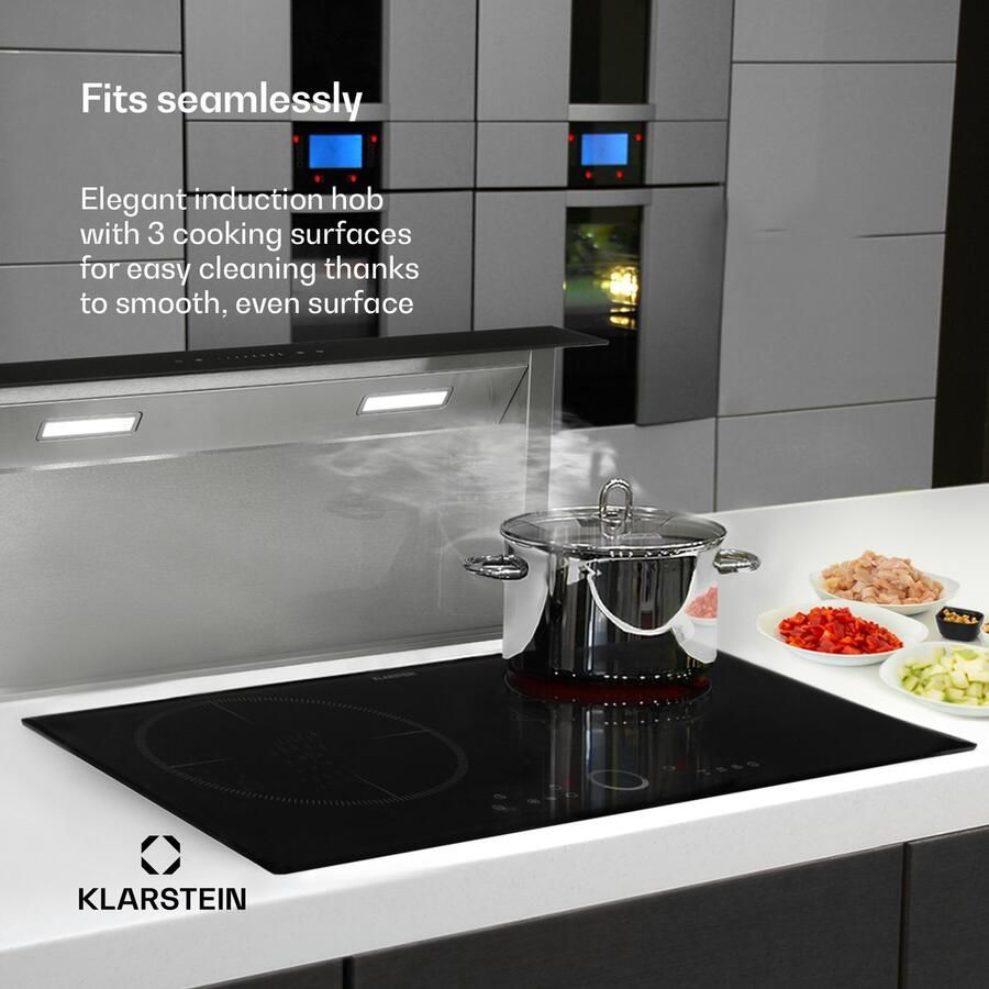 Klarstein Kookplaat Delicatessa 80 Inbouw Inductie 3 Zones 7400W glaskeramisch Oppervlak Slide Regerlaar Digitale Display Overhittingsbeveiliging Kinderslot Slanke Vorm Elegant praktisch En Simpel Zwart 40 cm voor Keuken