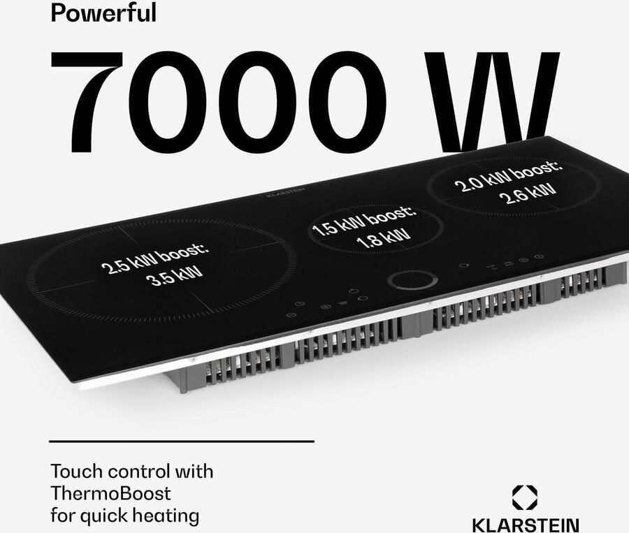 Klarstein Kookplaat Delicatessa 80 Inbouw Inductie 3 Zones 7400W glaskeramisch Oppervlak Slide Regerlaar Digitale Display Overhittingsbeveiliging Kinderslot Slanke Vorm Elegant praktisch En Simpel Zwart 40 cm voor Keuken - Foto 3