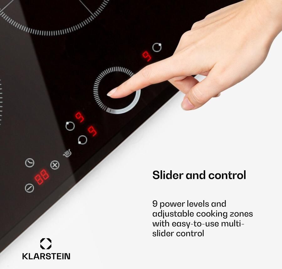 Klarstein Kookplaat Delicatessa 80 Inbouw Inductie 3 Zones 7400W glaskeramisch Oppervlak Slide Regerlaar Digitale Display Overhittingsbeveiliging Kinderslot Slanke Vorm Elegant praktisch En Simpel Zwart 40 cm voor Keuken