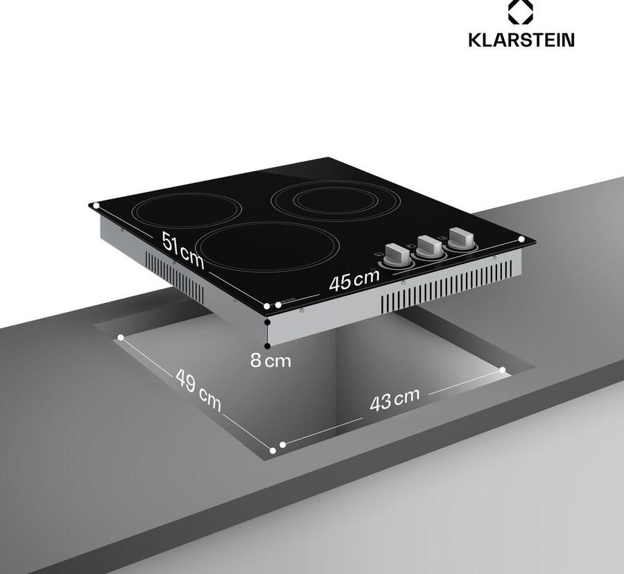 Klarstein Kookplaat keramische 45 cm glazen oppervlak elektrische kookplaat met 3 zones dubbele zone draaiknoppen 4700 W restwarmte-indicator & kinderslot eenvoudig te reinigen kookplaat voor Keuken Kookveld Cooktop Hob - Foto 5