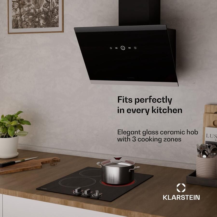 Klarstein Kookplaat keramische 45 cm glazen oppervlak elektrische kookplaat met 3 zones dubbele zone draaiknoppen 4700 W restwarmte-indicator & kinderslot eenvoudig te reinigen kookplaat voor Keuken Kookveld Cooktop Hob - Foto 2