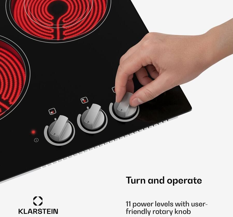 Klarstein Kookplaat keramische 45 cm glazen oppervlak elektrische kookplaat met 3 zones dubbele zone draaiknoppen 4700 W restwarmte-indicator & kinderslot eenvoudig te reinigen kookplaat voor Keuken Kookveld Cooktop Hob - Foto 4