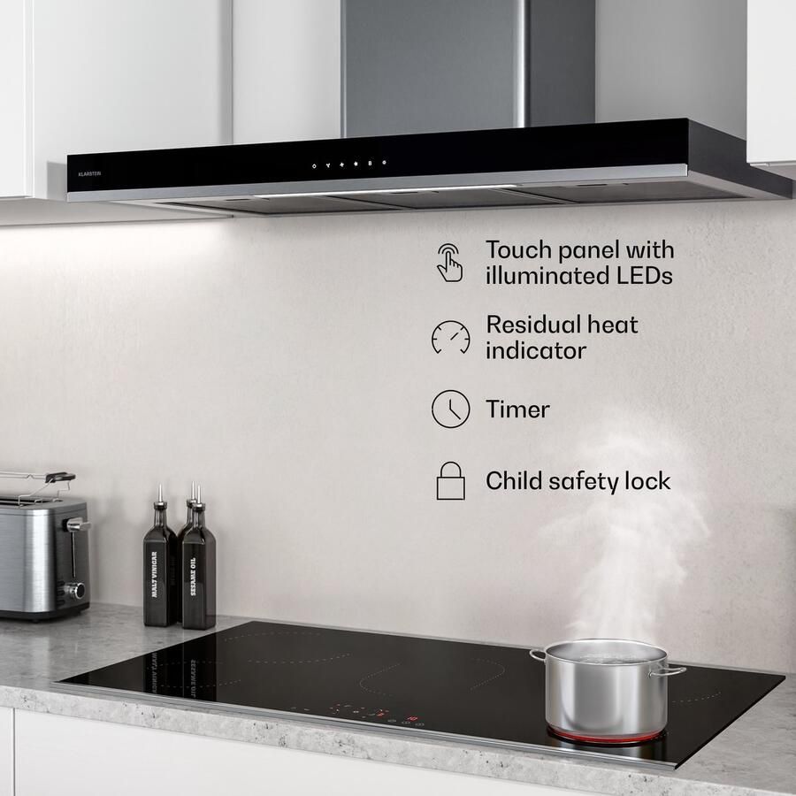 Klarstein Kookplaat Verosteel 91 cm keramische 5-pits elektrische kookplaat touchbediening 8400 W timer en kinderslot warmte-indicator makkelijk schoon te maken glazen oppervlak minimalistische kookplaat voor in de keuken Kookveld