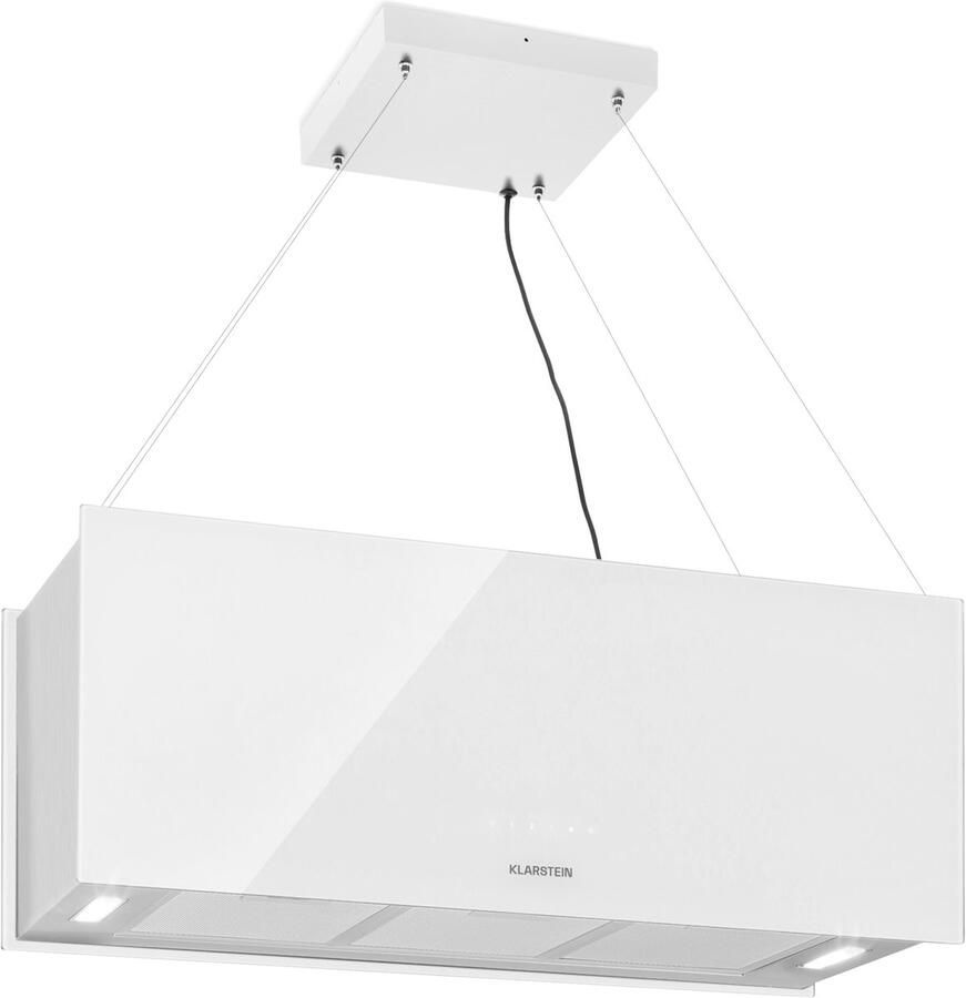 Klarstein Kroonluchter XL Eilandafzuigkap 90cm Breed Circulatielucht vermogen: 577M³ H LED-Verlichting Knoppenbediening Wit 90 cm voor Keuken Vetfilter RVS Aluminium Dampkap Wasemkap Kookplaatafzuiging