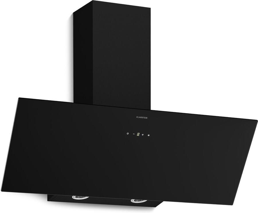 Klarstein Laurel schuine afzuigkap 90 cm glazen design 417 m³ u luchtstroom A+++ energie ledverlichting touchbediening 3+booststanden recirculatie en afzuiging afzuigkap zwart