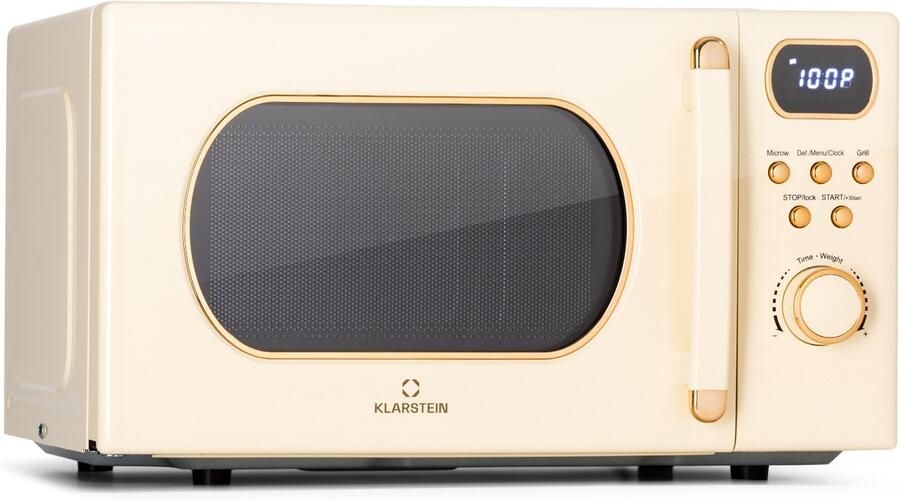 Klarstein Mikrowelle met Grill 800 Watt Mikrowelle Klein 3 in 1Edelstahl Mikrowelle Creme Kleine 20 Liter Mikrowelle met Auftau en Pizzafunktion Drehteller Platzsparend Einfach zu Bedienen – geschikt voor thuisfitness en sportschoolgebruik duu