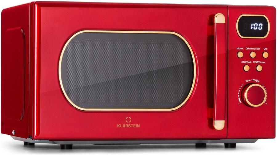 Klarstein magnetron met Grill 800 Watt magnetron klein 3 in 1Edelstahl magnetron rood Kleine 20 Liter magnetron met ontdooi en Pizzafunktion Drehteller Platzsparend Einfach zu Bedienen voor Keuken Bruin Microwave