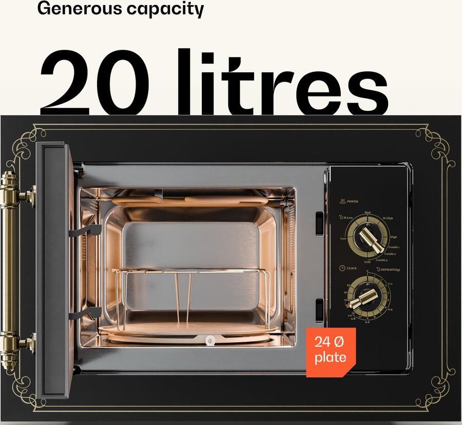 Klarstein Victoria 20 Einbau Mikrowelle Retro 20 L 800 W Mikrowellen 1000 W Grillleistung 3 Kombi Funktionen Edelstahl inkl. Einbaurahmen schwarz – geschikt voor thuisfitness en sportschoolgebruik duurzame constructie eenvoudig te monteren
