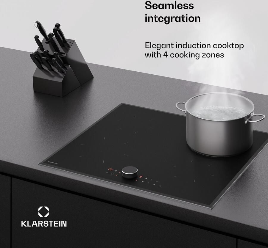 Klarstein Magnichef inductiekookplaat 4-zone inbouw inductiekookplaat 8200 W boost magnetische knop en touchbediening timer kinderslot restwarmte-indicator mat glas 59 2 cm - Foto 3