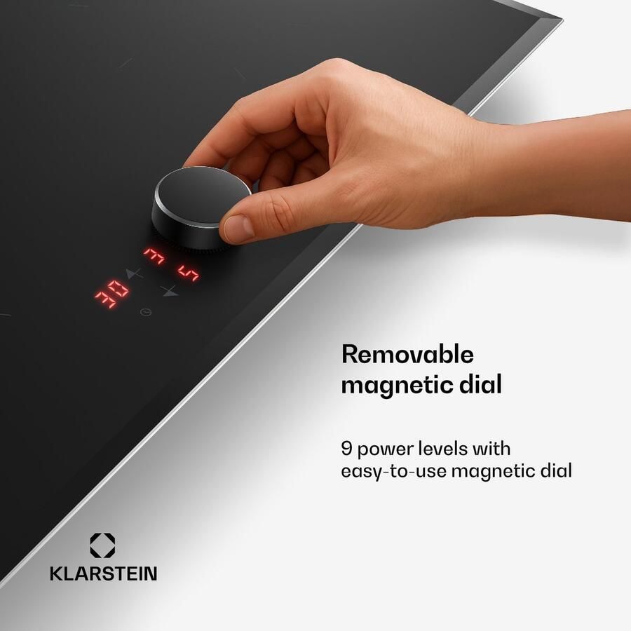 Klarstein Magnichef inductiekookplaat 4-zone inbouw inductiekookplaat 8200 W boost magnetische knop en touchbediening timer kinderslot restwarmte-indicator mat glas 59 2 cm