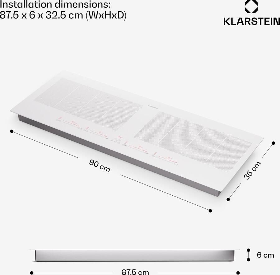 Klarstein Inductiekookplaat 4 platen 90cm glaskeramische inductiekookplaat met 4 kookzones 7200W inductiekookplaat Fornuis met touch-control & oververhittingsbeveiliging