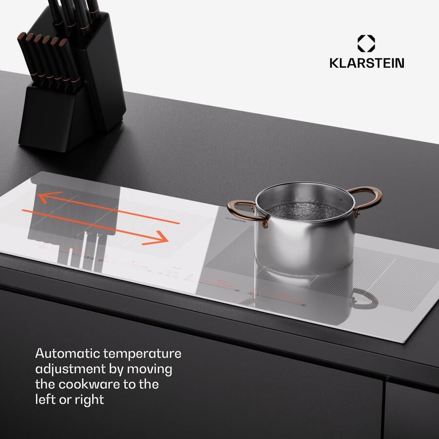 Klarstein Masterzone 90 Slim Flex inductiekookplaat inbouw 4 Kookzones 2 Flexzones ThermoBoost Smart Flex technology Max. 7200 Watt Wit