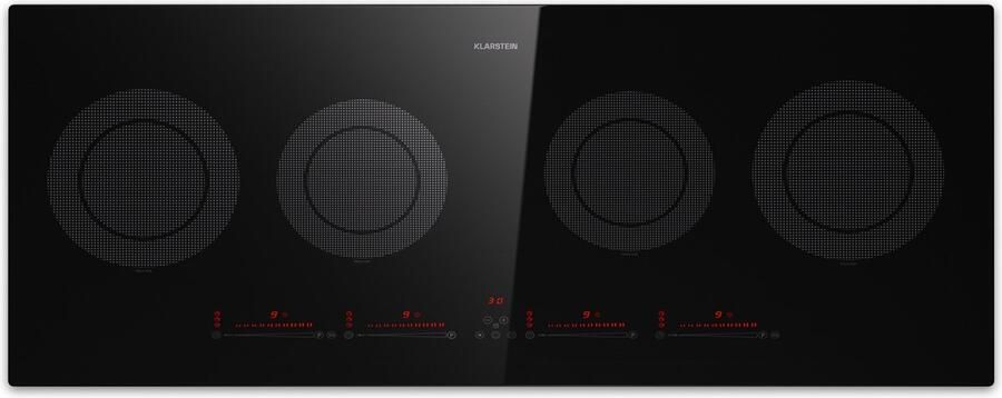 Klarstein Masterzone Slim Round inductiekookplaat inbouw 4 Kookzones ThermoBoost Smart Flex technology Max. 7200 Watt Zwart