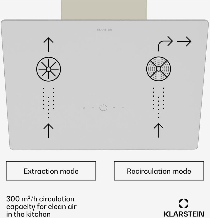 Klarstein MaxAir Afzuigkap Compacte 50cm Afzuigkap 300 m³ h Luchtstroom A++ Energie-efficiëntie Touch Control LED-verlichting Dubbele Ventilatie Vintage Cream