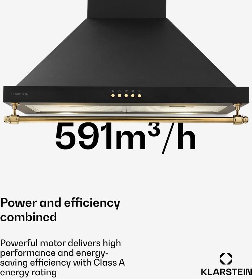 Klarstein Montblanc Wandhaube Dunstabzugshaube Abluft Umluft 3 Stufen Kaminhaube met max. Abluftleistung: 610 m³ h Wandanbau Breite: 60 cm schwarz – geschikt voor thuisfitness en sportschoolgebruik duurzame constructie eenvoudig te monteren - Foto 2